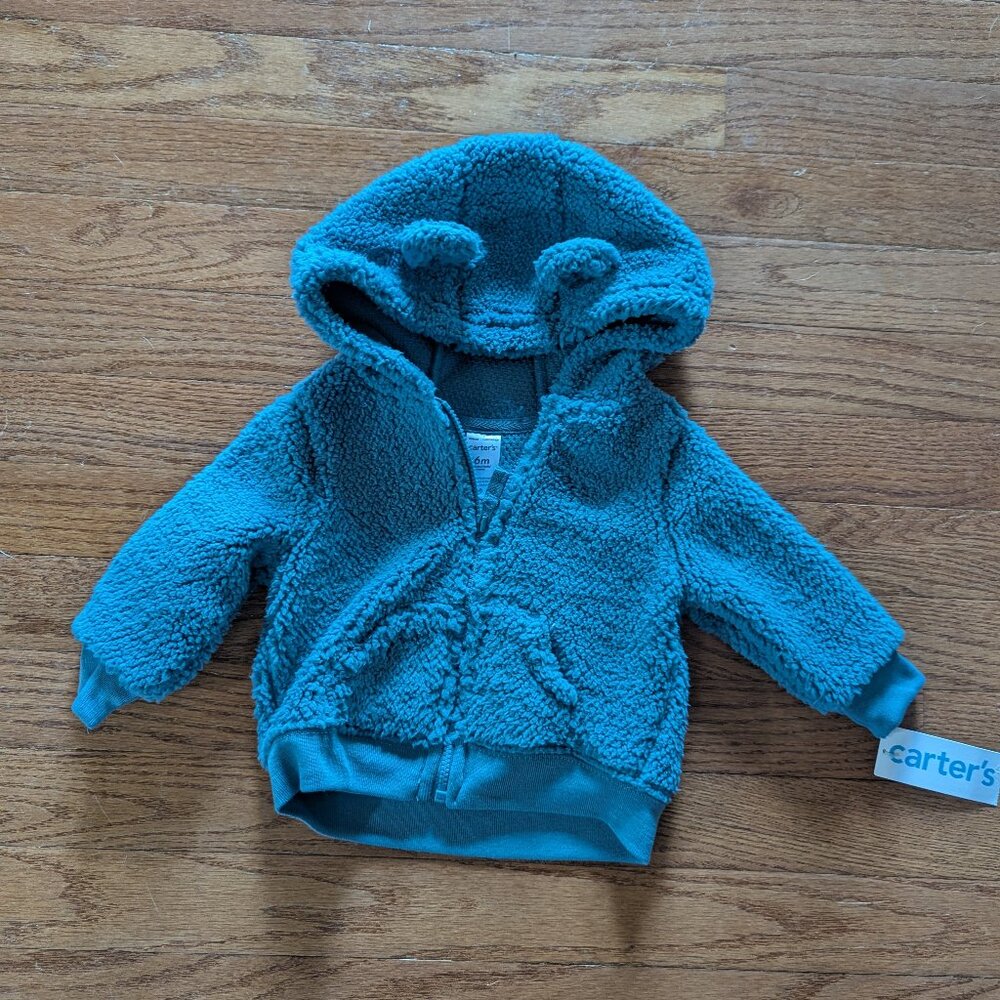 NWT Carter's Blue Sherpa Fleece Hoodie Jacket - Size 6 Months